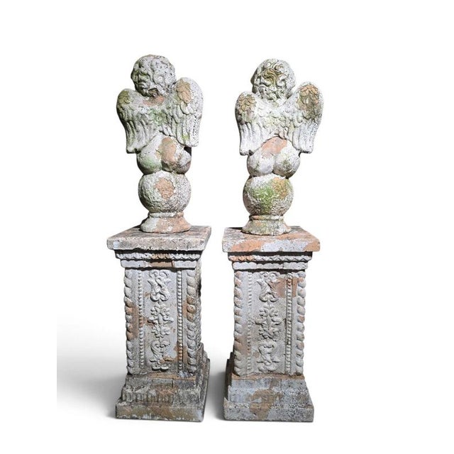 Ceramic 19th Century Italian Terracotta Cherub Sculptures on Pedestals, 1890, Set of 2 For Sale - Image 7 of 11