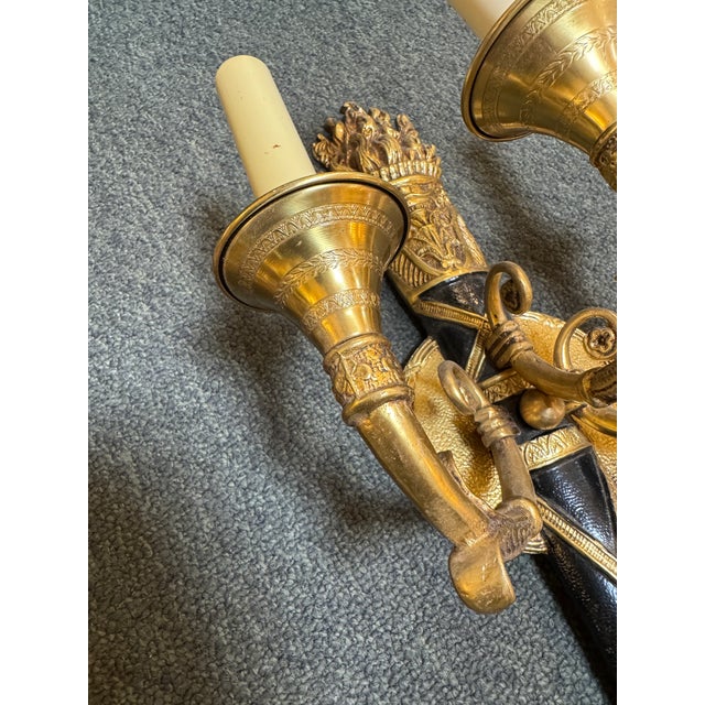 Mid 20th Century Neoclassical Brass Torch Wall Sconces, Pair - Made in Spain For Sale In San Francisco - Image 6 of 11