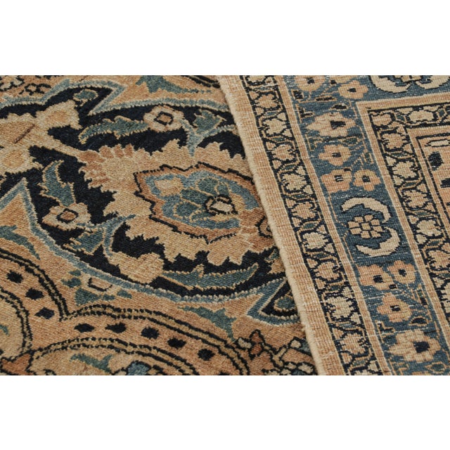 Beige Antique Khorassan Persian Rug, Camel and Dark Blue Floral Patterns - Rug & Kilim For Sale - Image 8 of 8