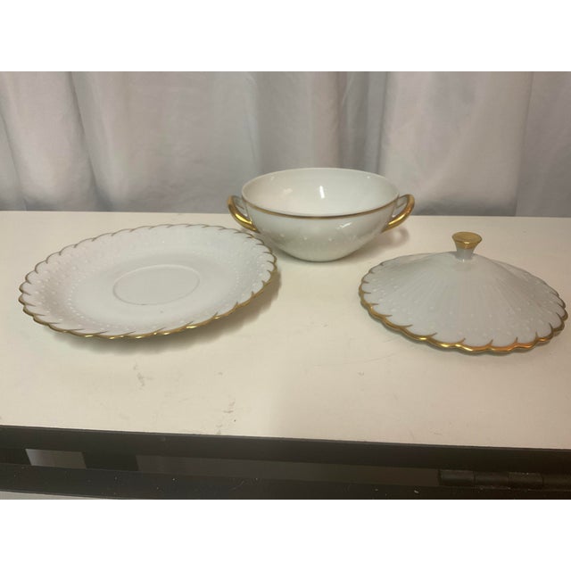 Early 20th Century Early 20th Century Georges Boyer Limoges Diademe Cream Soup Bowl With Lid and Saucer For Sale - Image 5 of 8