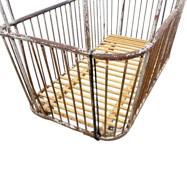 Metal Vintage French Metal Bakery Cart Long Industrial Bread Trolley Rolling Laundry Basket, 1920s For Sale - Image 7 of 8