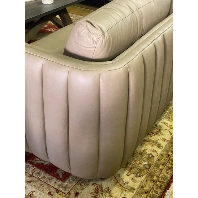 Art Deco Olivia & Quinn Leather Sofa With Channel Tufting For Sale - Image 3 of 12