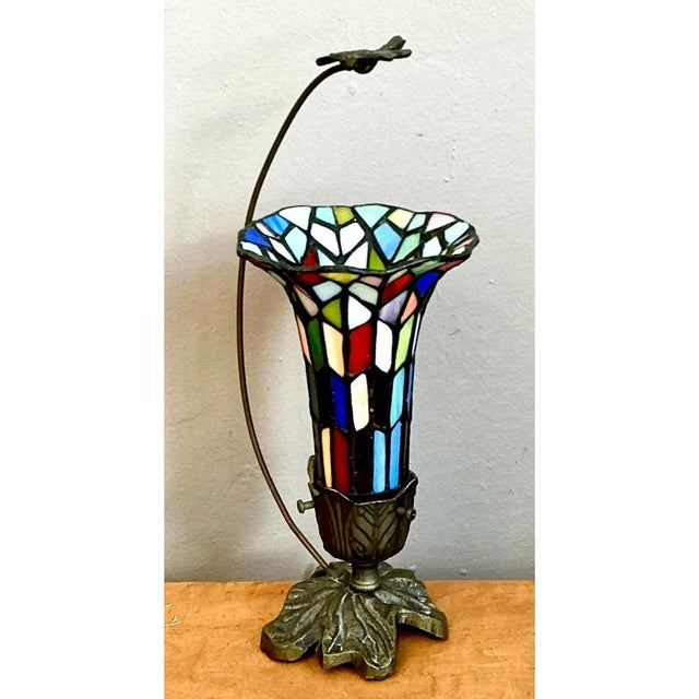 Late 20th Century Vintage Stained Glass and Metal Table Lamp For Sale - Image 5 of 12