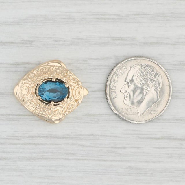 1980s 1.50ct Blue Topaz Slide Charm 14k Yellow Gold Vintage Ornate Richard Klein For Sale - Image 5 of 5
