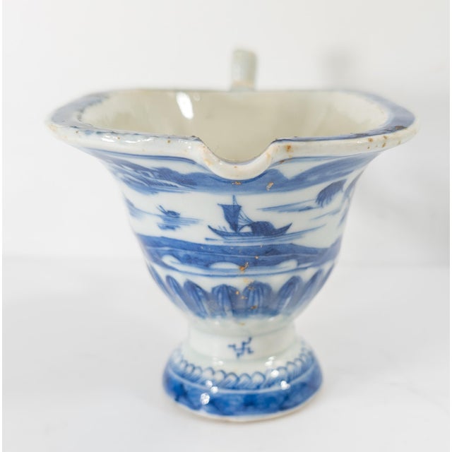 Chinoiserie 18th Century Chinese Export Blue and White Canton Helmet Creamer For Sale - Image 3 of 10
