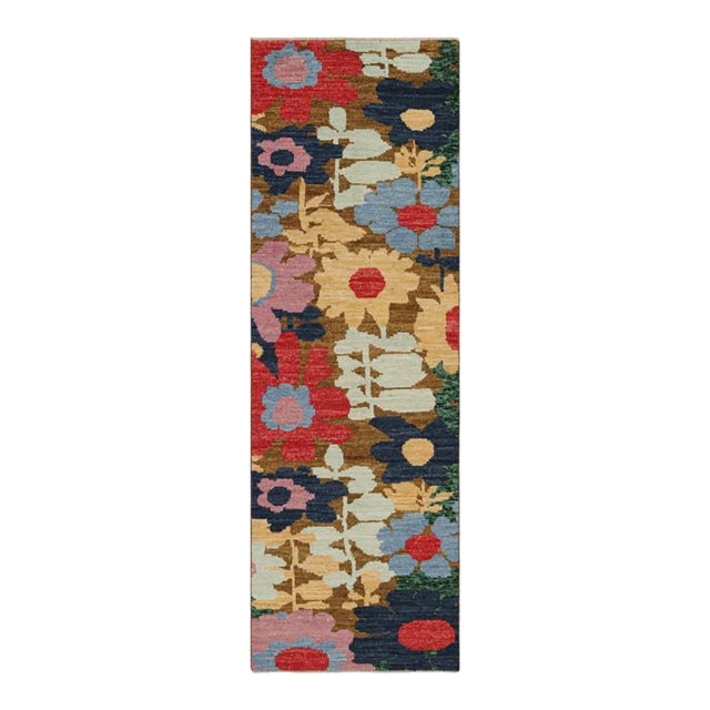 Rug & Kilim’s Contemporary Runner in Beige-Brown With Colorful Floral Patterns For Sale