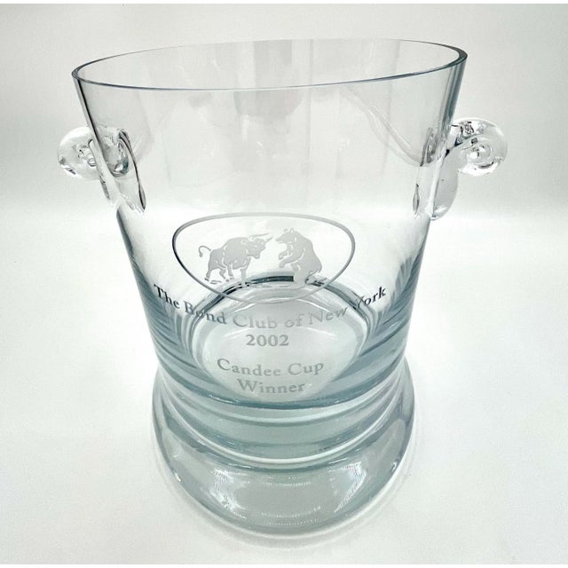 Vintage Hand Blown Crystal Ice Bucket Bull and Bear Ny Bond Club Trophy For Sale In New York - Image 6 of 9
