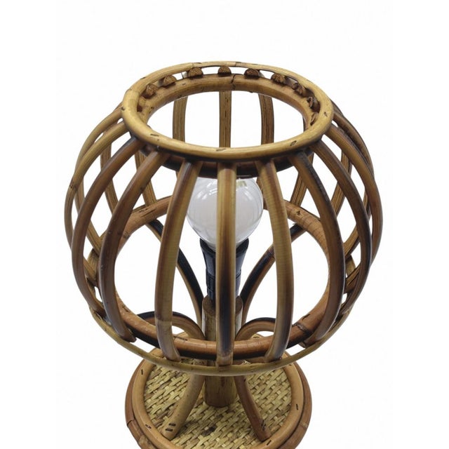 Mid-Century Modern Bamboo and Rattan Table Lamps in the style of Louis Sognot, Italy, 1960s, Set of 2 For Sale - Image 3 of 11