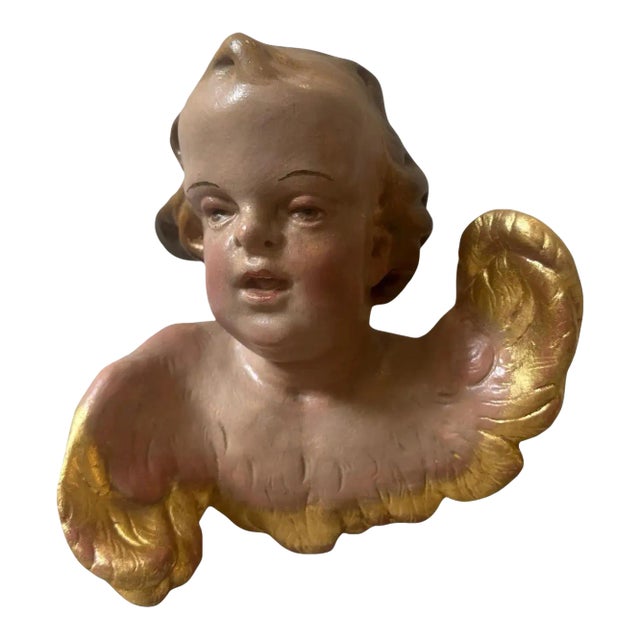 Mid-19th Century Baroque Style Hand-Painted Ceramic Italian Angel For Sale