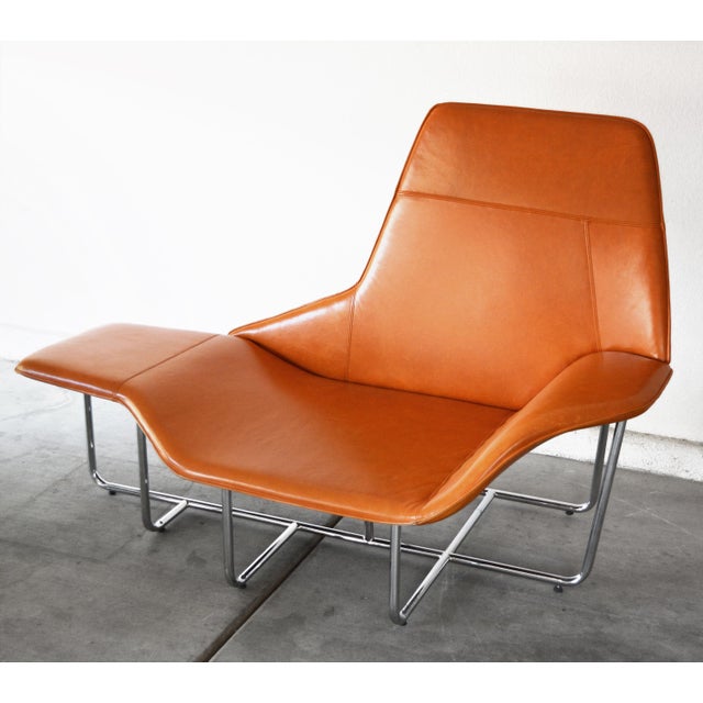 Modern Leather and Chrome Chaise Lounge Chair by Mark David Design