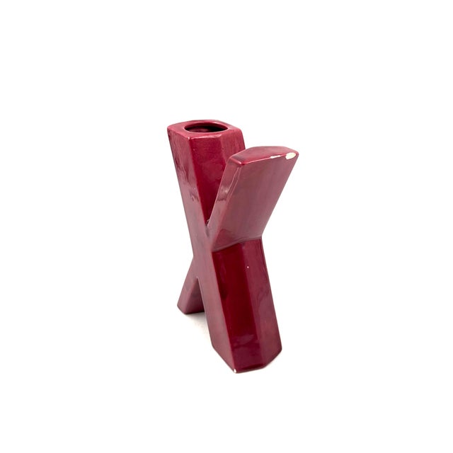 Space Age Red X Letter Shaped Ceramic Solifleur Vase, Marcel Radureau France, Circa 1970 For Sale - Image 10 of 13