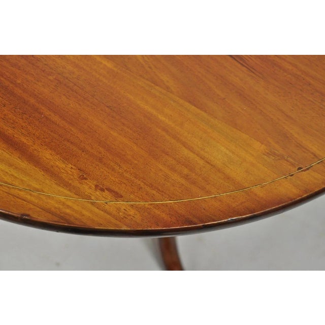 Wood Antique Chippendale Style Round Tilt Top Pinwheel Inlay Ball and Claw Side Table For Sale - Image 7 of 12
