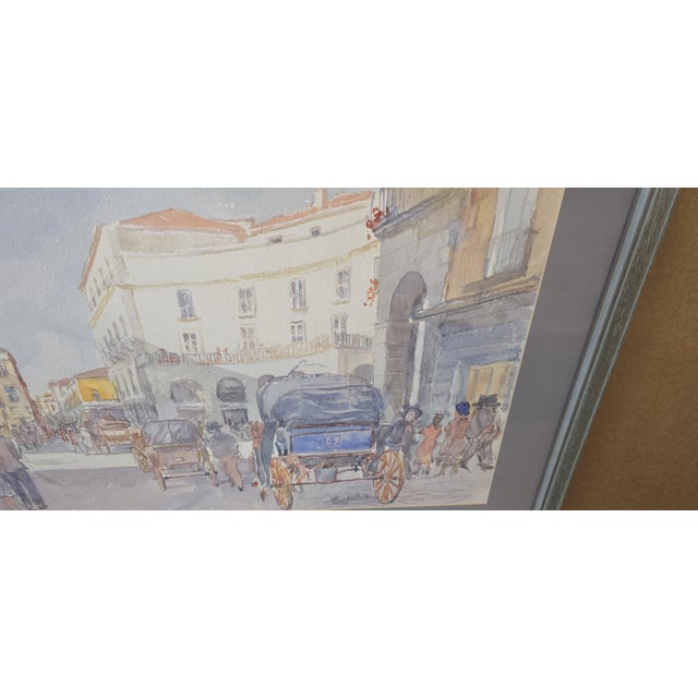 Blue Alfredo Beatrice, Historical View of Caserta/Naples, 1990, Original Watercolor For Sale - Image 8 of 16