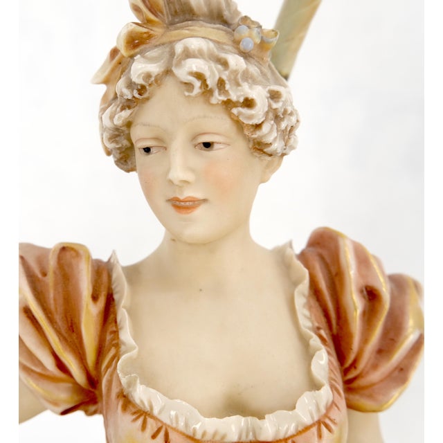 Pair of Large Porcelain Ceramic Dancing Very Fine Figurines Table Lamps MINT! For Sale - Image 9 of 17