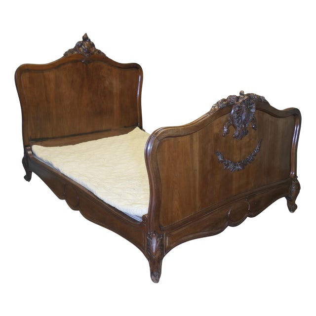Louis XV French Golden Walnut Bed For Sale