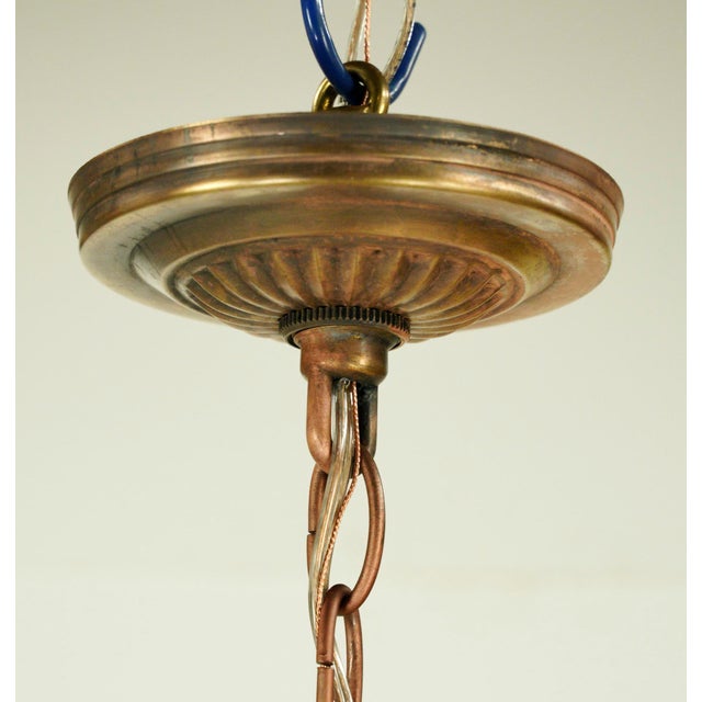 Tan Vintage Tan Slag Stained Glass Pendant Light With Brass Accents For Sale - Image 8 of 10
