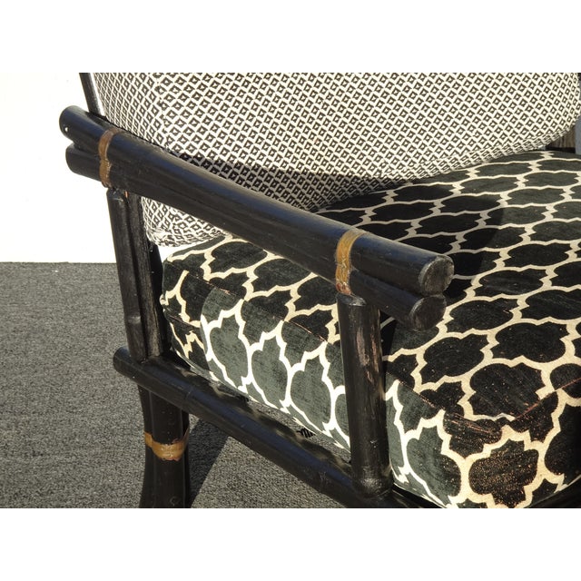 Vintage Chinoiserie Asian Black Lounge Chair With Brass For Sale - Image 11 of 12