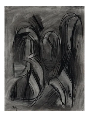 John Haley Black & Gray Abstract Expressionist Charcoal Drawing 1950s
