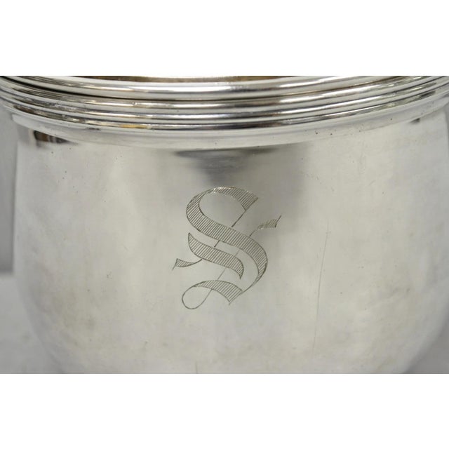 Vintage Art Deco Silver Plated Reticulating Hinge Bar Ice Bucket w/ "S" Monogram and Glass Liner by Keystonewear. Circa...