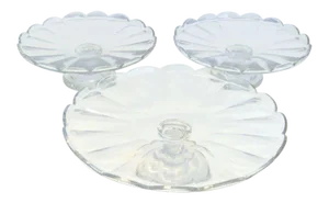 Cut Crystal Cake Dessert Serving Footed Stands - Set of 3