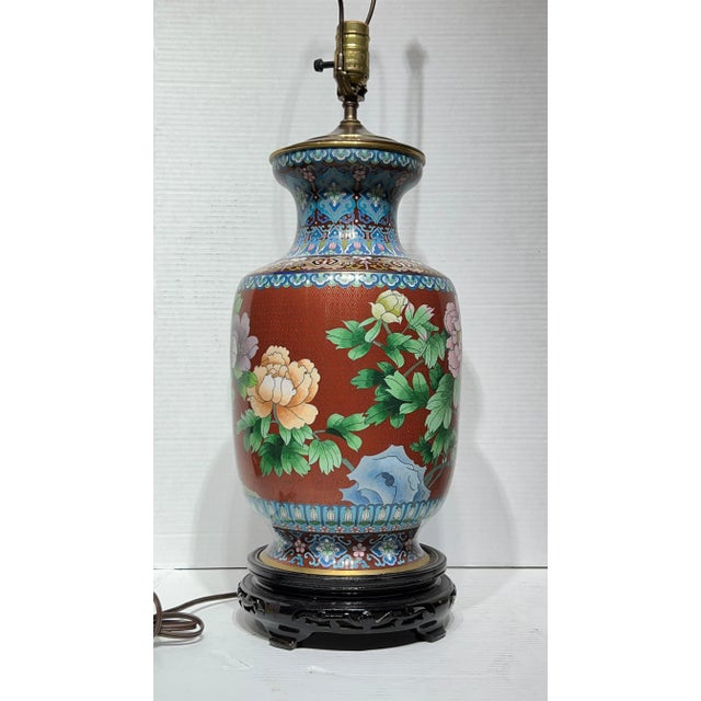 Metal 1970s Chinese Cloisonne Vase Table Lamps - A Pair For Sale - Image 7 of 12