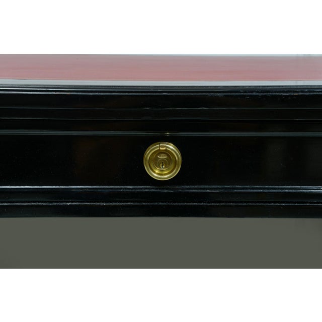 French Vintage Ebonized Leather-Top French Bureau Plat Faux-Partner's Desk For Sale - Image 3 of 8
