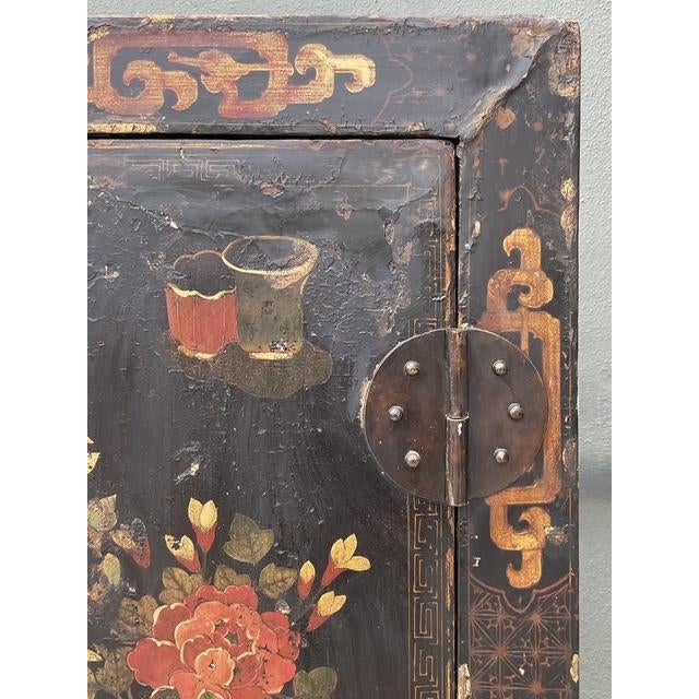 Wood Vintage Asian Hand Painted Wedding Cabinet For Sale - Image 7 of 14