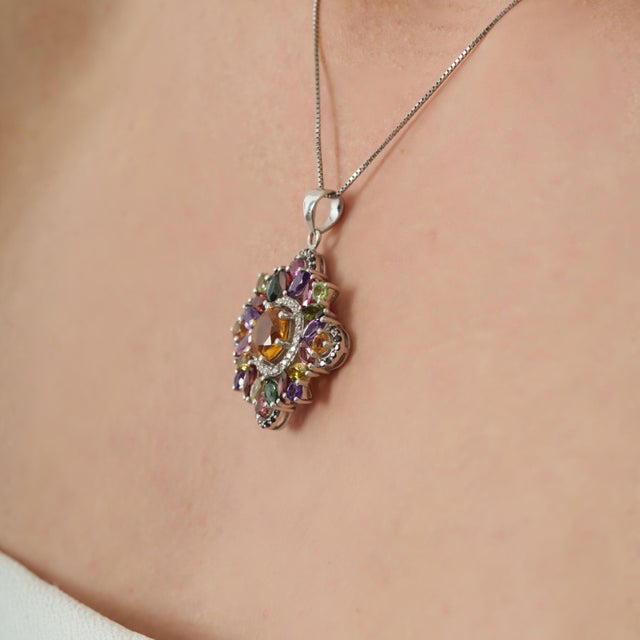 Regent Starburst Maximalist Multi Gemstone Pendant in 925 Sterling Silver - 4.97 TCW For Sale - Image 6 of 13