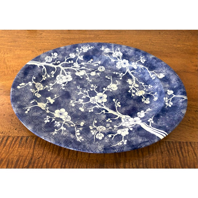 Vintage English Blue and White Oval Daher Tea Tray For Sale - Image 4 of 5