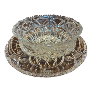 Mid 20th Century Lead Crystal Bowl With Matching Round Tray Underneath
