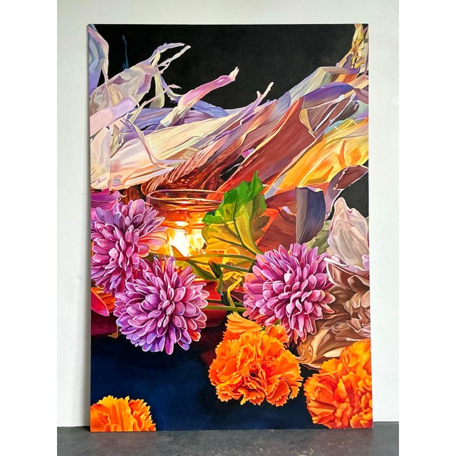 Black Vintage Original Monumental Still Life Oil on Canvas For Sale - Image 8 of 12