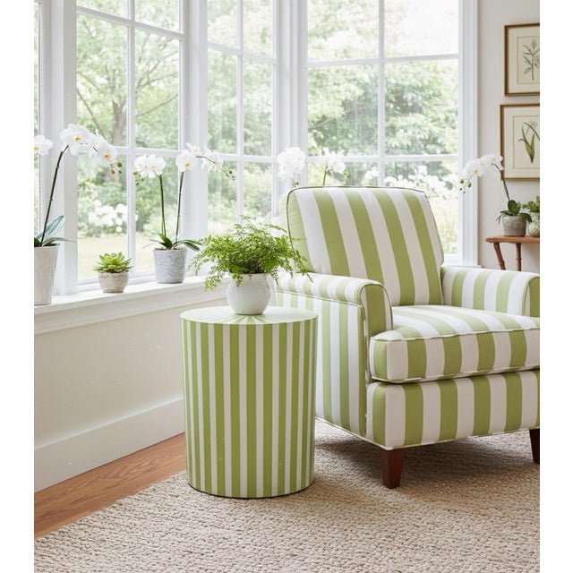 Contemporary Moroccan Handcrafted Resin & Wood Striped Cylinder Side Table For Sale In West Palm - Image 6 of 8