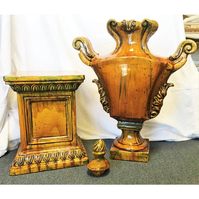 Italian Ceramic Large Lidded Urn on Pedestal For Sale - Image 9 of 12