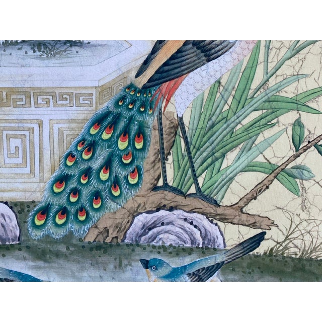 Chinoiserie Triptych Unframed Hand-Mounted Chinoiserie India Tea Wallpaper Panels, 3 Pieces For Sale - Image 3 of 13