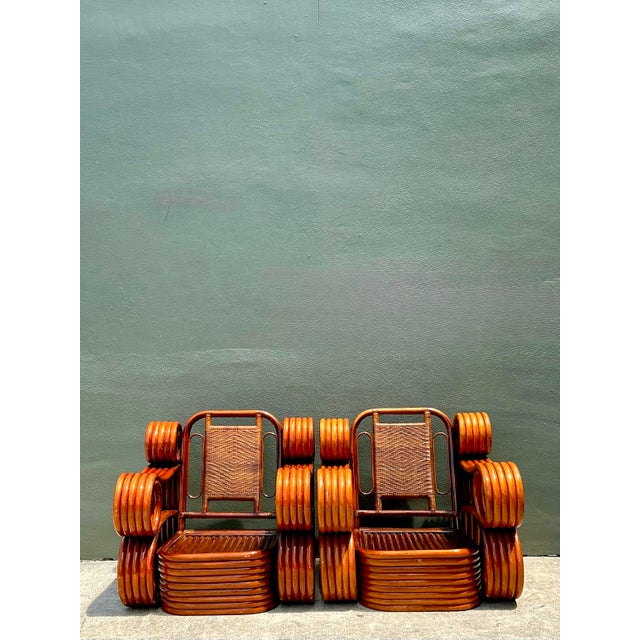 Late 20th Century Vintage Italian Sculptural Rattan and Cane Lounge Chairs - A Pair For Sale - Image 5 of 18
