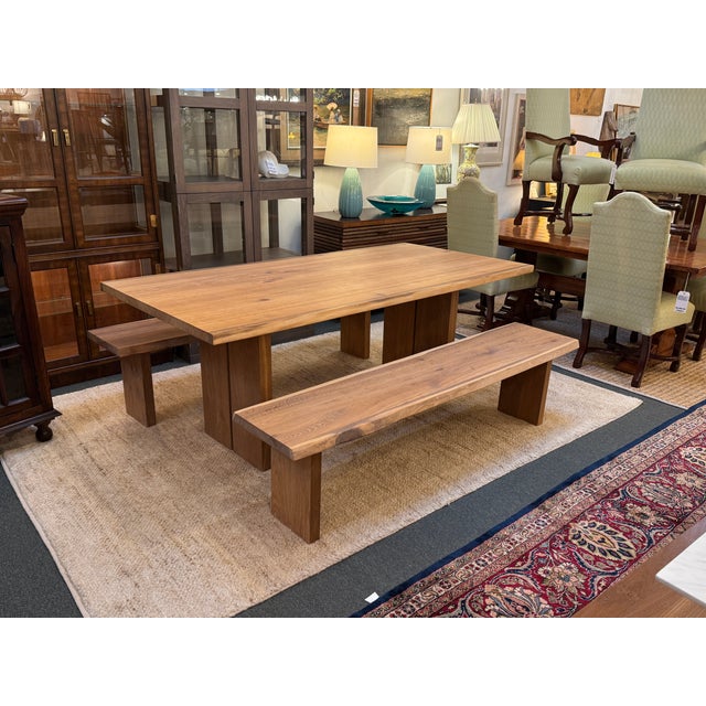 2020s Crate & Barrel Dakota Table and Benches, Set of Three For Sale - Image 5 of 17