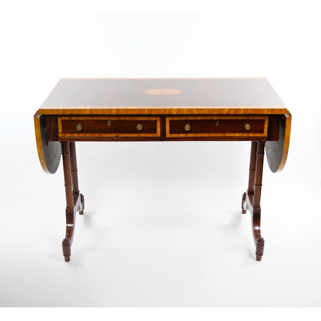 English Mahogany Drop-Leaf Console Table / Inlaid Decoration, Mid 19th Century For Sale - Image 14 of 14