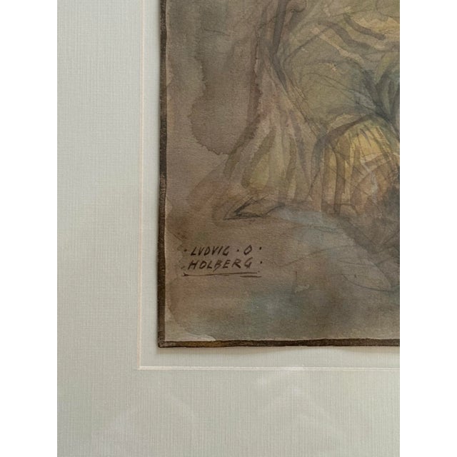 1920s Ludwig O.Holberg Art Deco Lady Watercolor For Sale - Image 5 of 10
