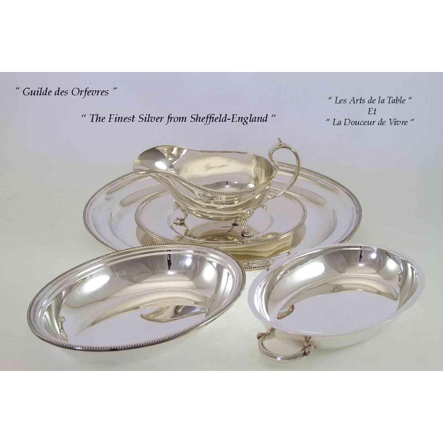 Traditional 1970’s Vintage/New Set of 3 Oval Platter, Entree Dish & Cover, and Gravy Boat Silverplated For Sale - Image 3 of 12