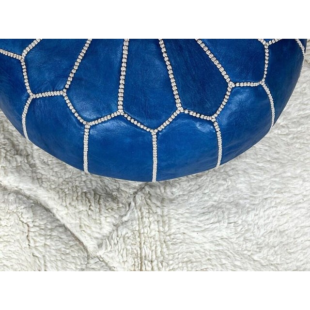Animal Skin Contemporary Moroccan Leather Pouf Ottoman Cover For Sale - Image 7 of 8