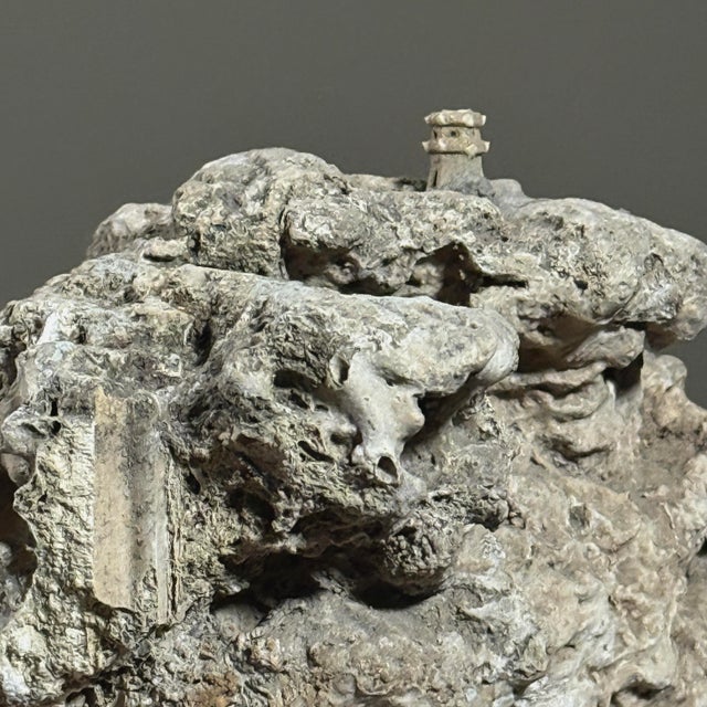 Gray Rare Antique Japanese Suiseki Rock Sculpture With Miniature Houses For Sale - Image 8 of 9