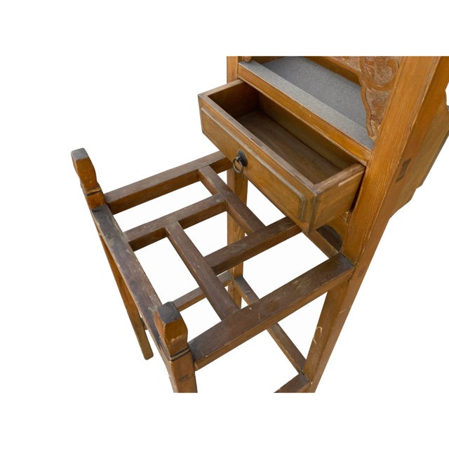 1940s Chinese Oriental Wood Carving Cloth Rack Panel Wash Basin Stand For Sale - Image 5 of 7