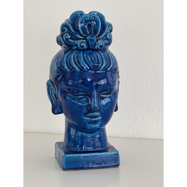 Ceramic Rimini Blu Kwan Yin Buddha by Aldo Londi for Bitossi, Italy, 1970s For Sale - Image 7 of 12