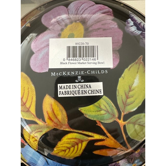 American MacKenzie-Childs 4 Hand-Decorated Stainless Steel Flower Market Mugs With MacKenzie-Childs Flower Market Serving Bowl - Set of 5 For Sale - Image 3 of 6