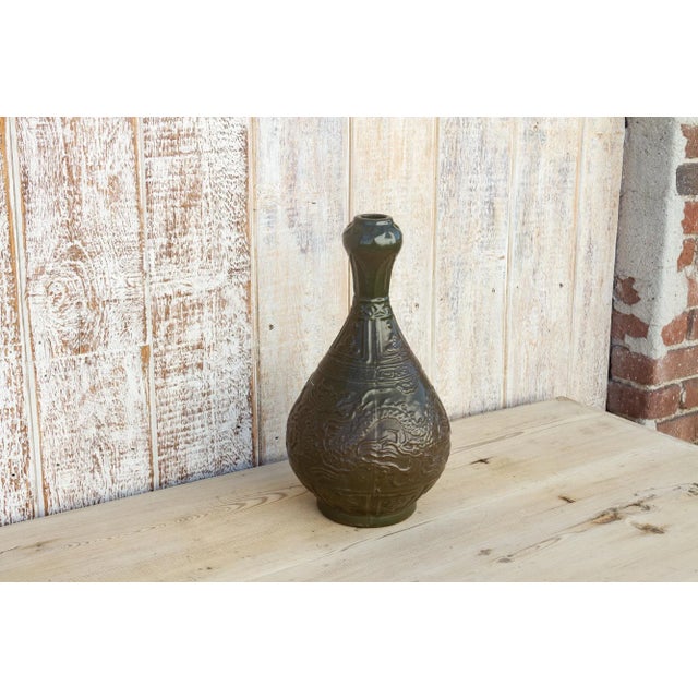 Vintage Engraved Chinese Glazed Vase For Sale In Los Angeles - Image 6 of 9