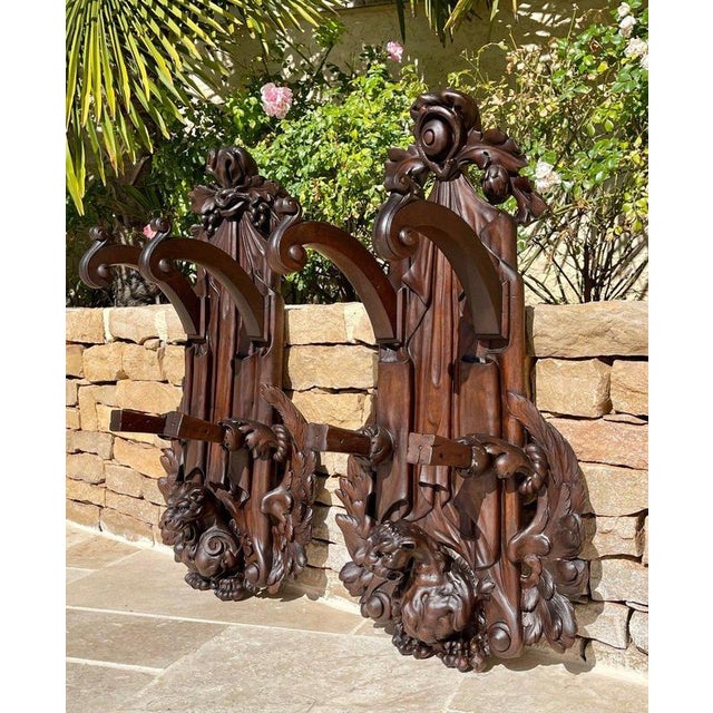 Neo-Renaissance Wall Coat Racks in Walnut, Set of 2 For Sale - Image 10 of 13