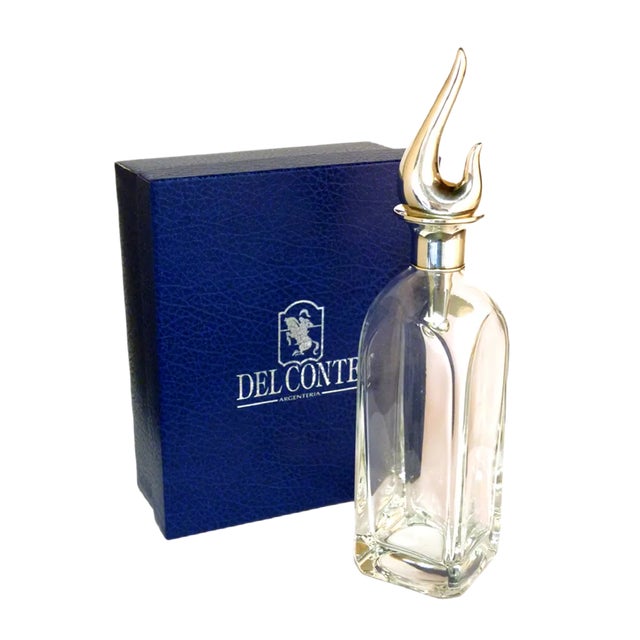 Vintage Crystal Bottle with 925 Silver by Del Conte For Sale