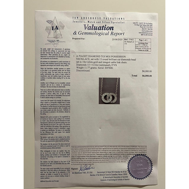 Silver Piaget 18ct White Gold Diamond Toi Moi Possession Necklace 0.32ct For Sale - Image 8 of 8