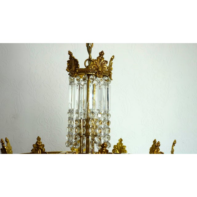 Mid-Century Modern Brass and Lead Crystal Chandelier from Palwa, 1960s For Sale - Image 3 of 14