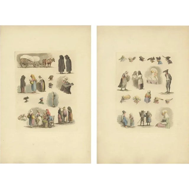 Cream After Hills, Dutch and Flemish Costumes, Figures and Headwear, 1820, Hand-Colored Prints, Set of 2 For Sale - Image 8 of 8